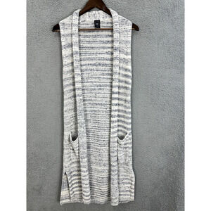 GAP Sweater Vest Womens XS Blue Striped Long Pockets‎ Quiet luxury Minimalist